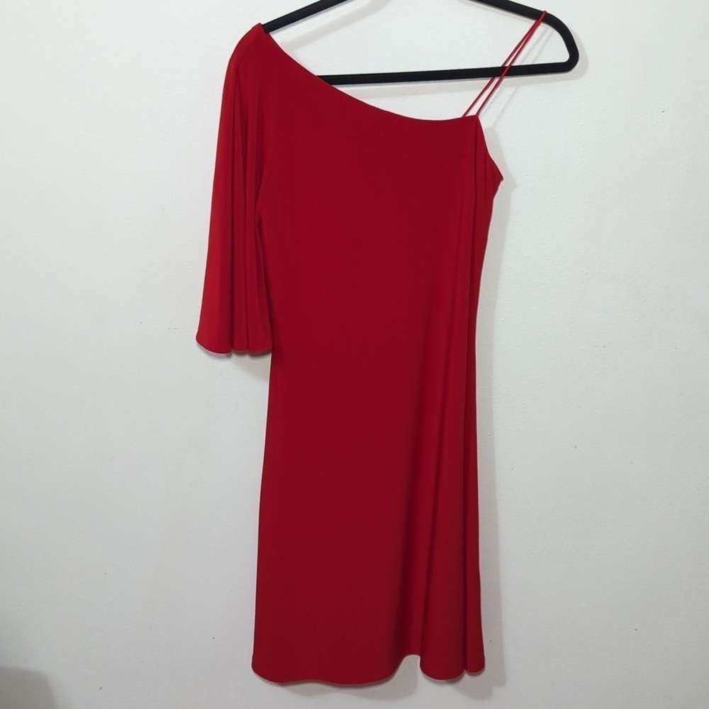 Lauren Ralph Lauren Mini Dress Red One-shoulder Bodycon Slinky Women's Size 2